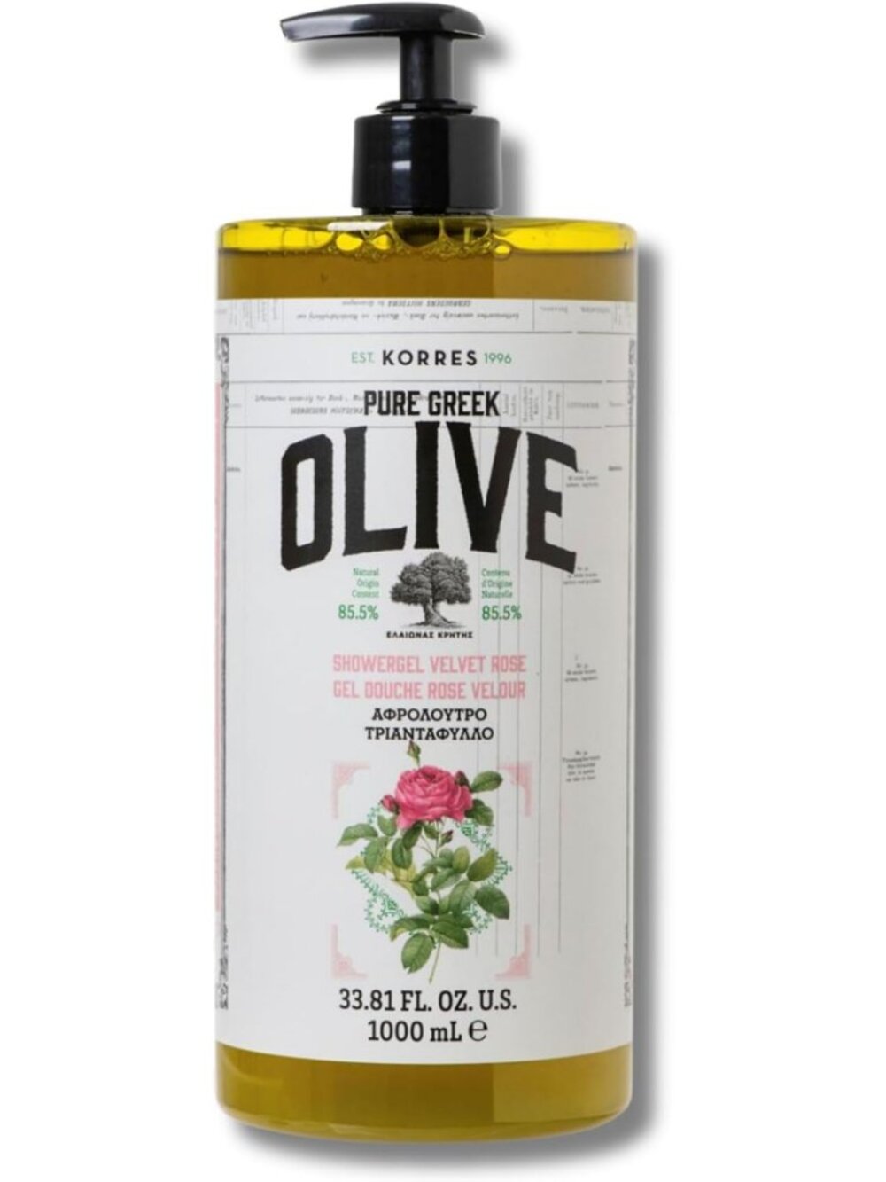Luxurious Olive Oil Shower Gel, Velvet Rose Scent, 33.8 Fl Oz - Hydrating
